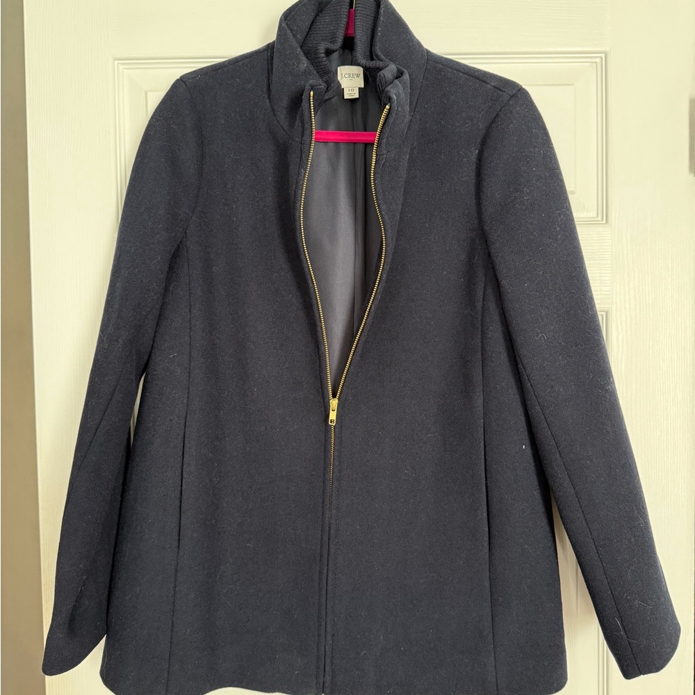 Women's J Crew factory 10 navy wool zipper up Pea Coat